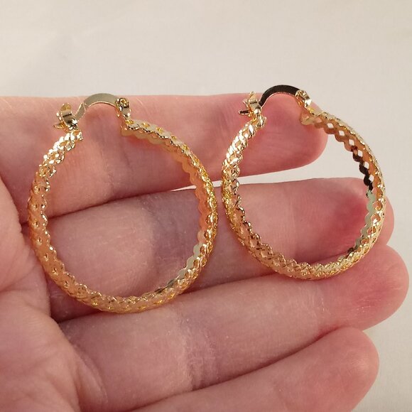 Jewelry - 18K Yellow Gold Filled Bohemian Carve Layer Circle Hoop Dangle Earrings 34mm